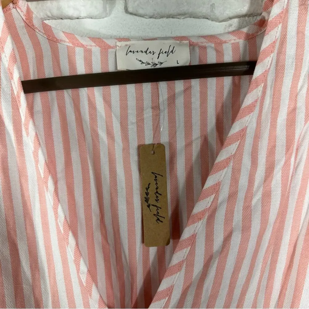 NWT Lavender Field Striped Tie Front Top Size Large - Picture 7 of 8